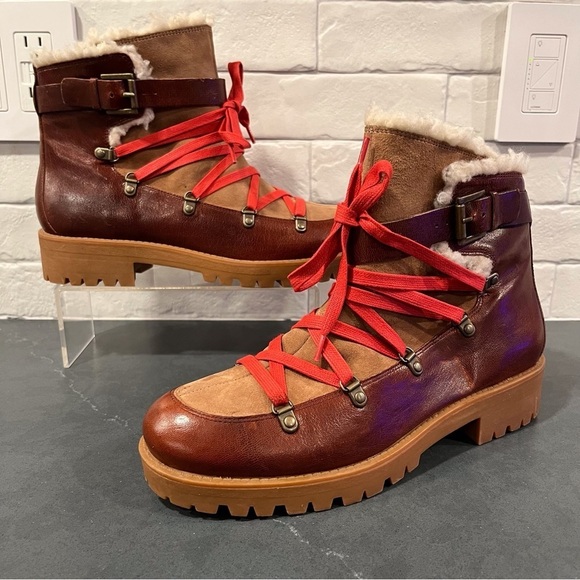 Nine West sz 10 chestnut Leather Orynne Ankle hiking Boot - Picture 1 of 16